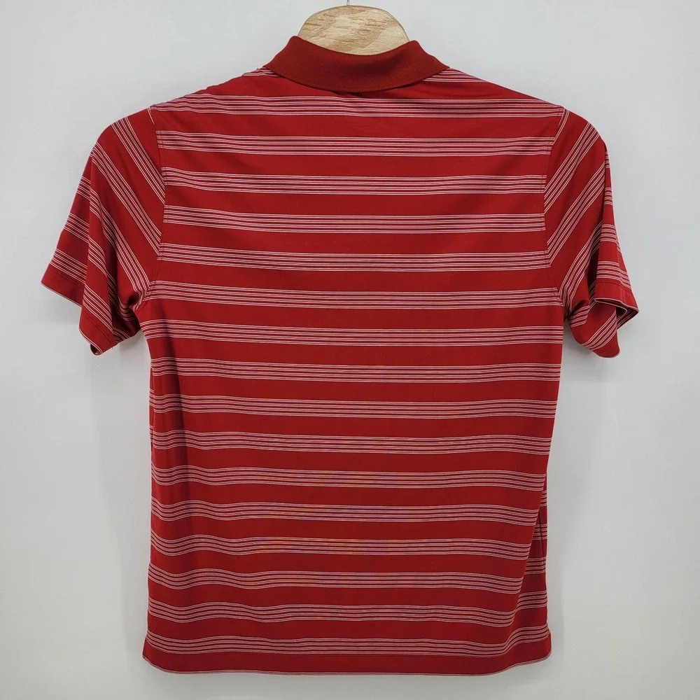 Nike Golf Dri Fit Performance Red White Stripe Polo Shirt Mens Large‎